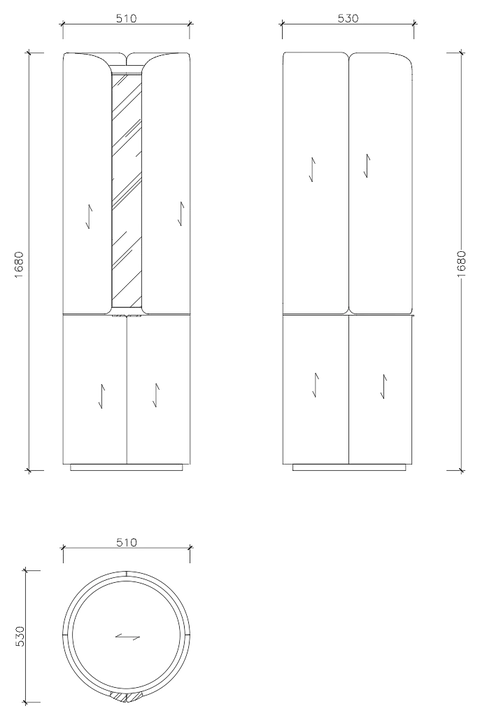TUBE: чертёж 510 × 530 × 1680 мм